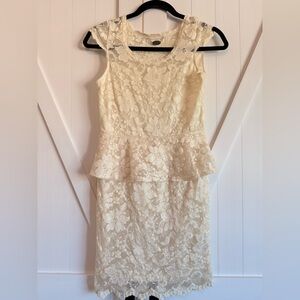 Cap Sleeves Cream Lace Peplum Mini Dress